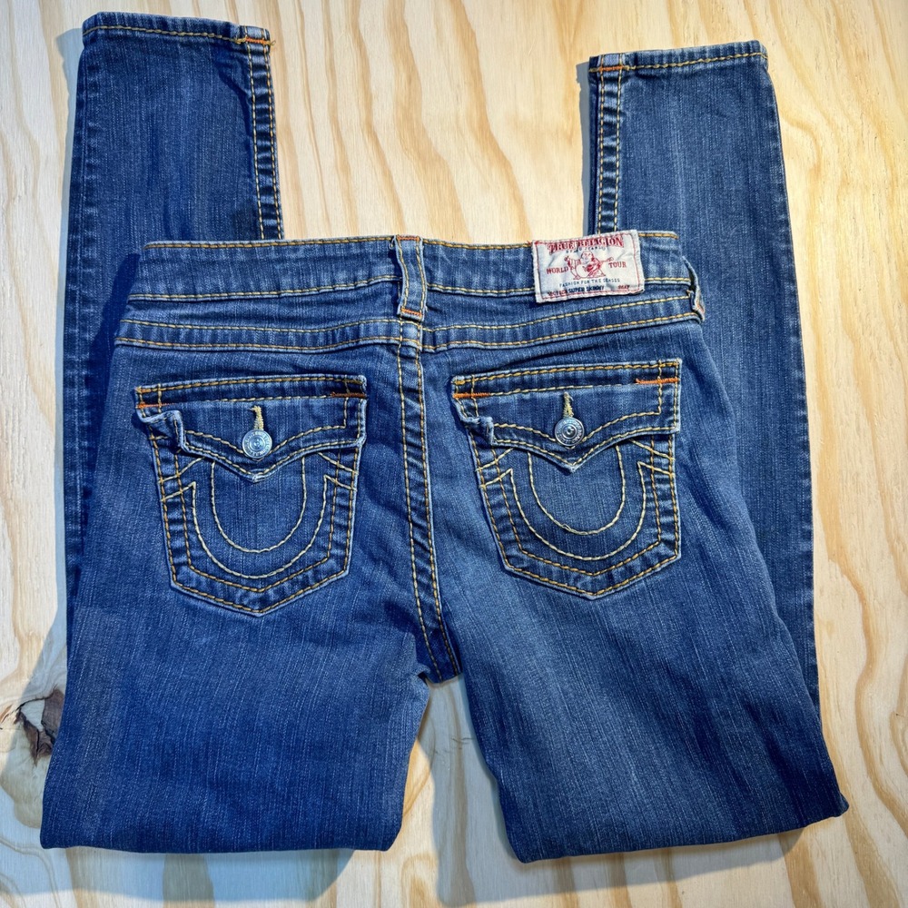 True Religion Women's Super Skinny Medium Wash Denim Stitch Jeans Size 29